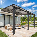 AECOJOY 10' x 14' Adjustable Height Outdoor Lean to Gazebo Pergola for Patio, Large Wall-Mounted 6.5-9.8 Ft Hard Top Metal Heavy Duty Metal Awnings Shelter Pergolas and Gazebos Clearance with Roof