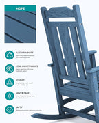 SERWALL Oversized Rocking Chair Outdoor, HDPE Outdoor Rocking Chair, Blue