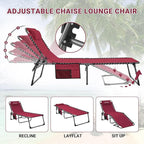 KingCamp 2 Pack Lounge Chair Outdoor, Folding Portable Tanning Chairs Comfy Adjustable 5-Position Lay Flat Foldable Chaise Chaser Lounger with Pillow for Outside Beach Patio Sun Bathing Pool, Wine