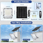 100W Solar Flood Light Outdoor Waterproof, 24000LM 6500K LED Solar Street Light with Remote, Dusk to Dawn Solar-Powered Lamp, Split Type Security Lighting with 13FT Cable for Parking Lot Yard Garage