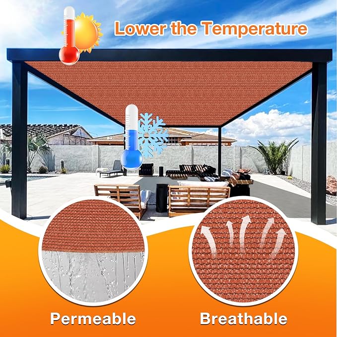 Artpuch 90% Sun Shade Cloth, 12 x 14 FT Pergola Shade Cover Canopy with Grommets, Sun Screen Fabric Tarp for Patio, Outdoor, Garden, Backyard, Rust Red