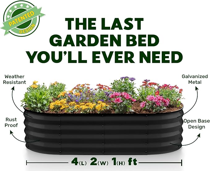 Plant & Plot Galvanized Raised Garden Beds Outdoor // 4×2×1 ft (2-Pack) Planter Raised Beds for Gardening, Vegetables, Flowers // Large Metal Garden Box // Patented Tool-Free Design (Black)