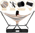 SUPER DEAL Portable 2 Person Hammock with 9FT Hammock Stand, 620 LBS Capacity Adjustable Hammock Bed with Space Saving Carrying Case Included for Camping Garden Backyard Patio Indoor Outdoor