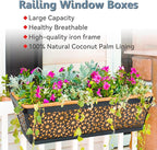 2 Pack 30" Railing Planter Window Box Deck Balcony Rail Planters Black Metal Flower Basket Horse Trough Planter with Coco Fiber Liner for Porch Fence Patio Outdoor
