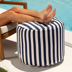Jaxx Spring Indoor/Outdoor Bean Bag Pouf Ottoman, Navy Stripes