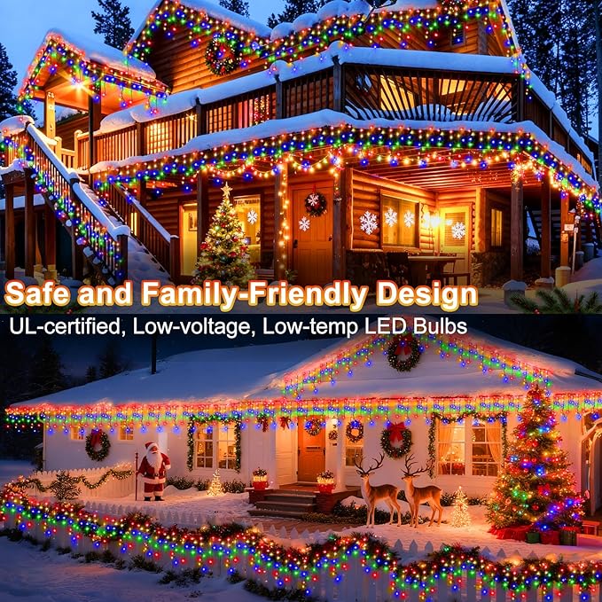 String Lights, 33 FT Black Wire with 400 Multicolor LEDs, 8 Modes
