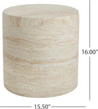 Christopher Knight Home Outdoor Round Side Table,Patio Garden Stool End Coffee Table,Decorative Accent Table for Patio,or Balcony,Lightweight Concrete Material,Travertine
