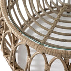 Furniture of America Ysar Boho Rattan Round Coffee Table Outdoor with 5mm Tempered Glass Top, All-Weather and Rust Resistant Patio Furniture