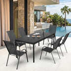 VINGLI Patio Chairs Set of 2 – Stackable Outdoor Dining Chairs with Comfortable Sling High Back Chairs and Armrests for Lawn, Poolside, Courtyard, Balcony, Garden, Black