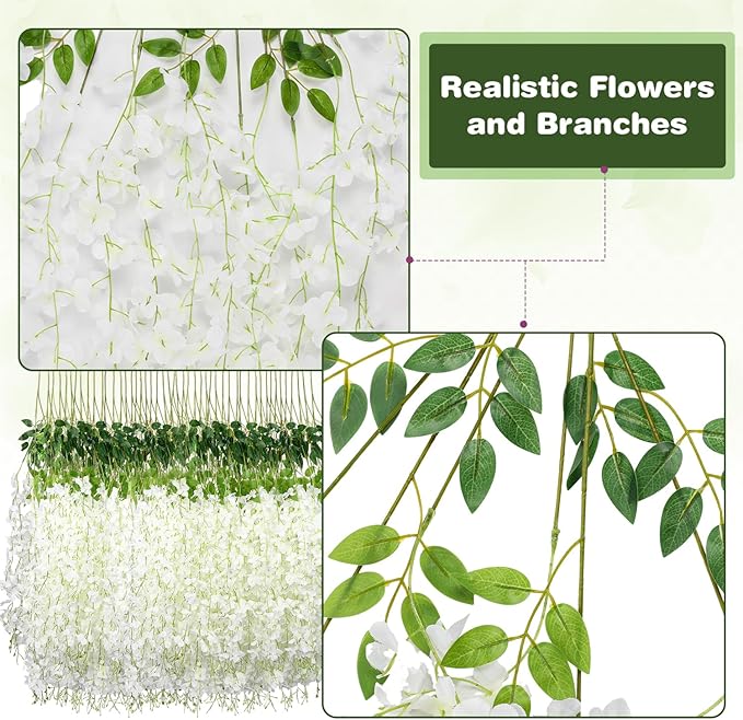 Artificial Flowers Wisteria Vine, 75 Pack, White Silk