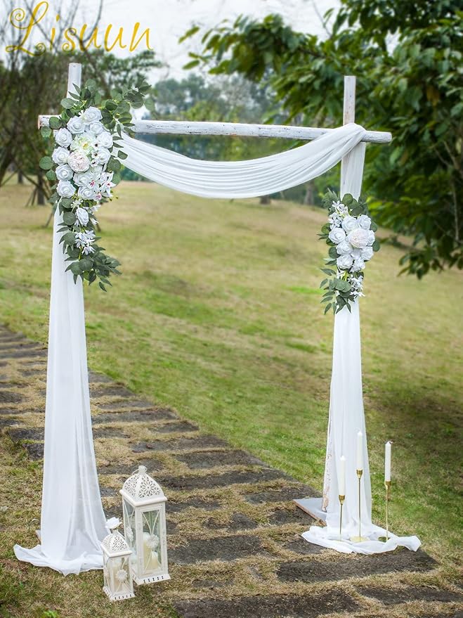 Artificial Flowers Wedding Arch Swag, White Silk Peony and Rose Set