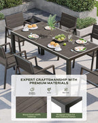 67" HDPS Outdoor Patio Dining Table, Aluminum-Edged Outdoor Dining Table with Umbrella Hole, Weather-Resistant for Lawn, Garden, Poolside and Indoor Use, Charcoal
