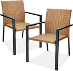 Best Choice Products Set of 2 Stackable Outdoor Wicker Dining Chairs All-Weather Firepit Armchair w/Armrests, Steel Frame for Patio, Deck, Garden, Yard - Natural