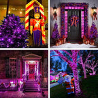 String Lights, 168 ft Purple LED Halloween Outdoor with Remote Control