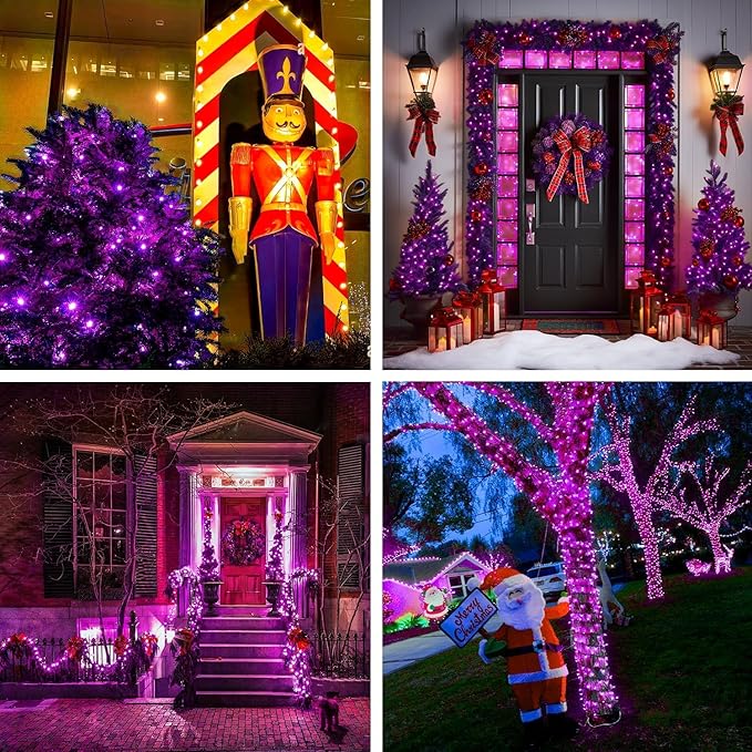 String Lights, 168 ft Purple LED Halloween Outdoor with Remote Control