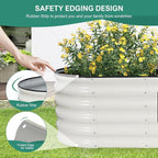 Galvanized Raised Garden Bed - 6×2×1.4ft Planter Raised Beds for Gardening | Oval Metal Garden Planter Box with Safety Edging and Gloves for Vegetables Fruits and Flower White