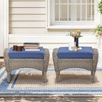 Belord Outdoor Ottomans for Patio Foot Rest - 25 Inch PE Wicker Foot Stool Set of 2 with Removable Cushions for Patio Furniture Sets,All Weather Rattan Ottoman for Balcony Deck Backyard Brown