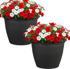 Sunnydaze 20-Inch Anjelica Large Plastic Pot for Plants - Outdoor Double-Walled Large Plastic Planter with Drillable Drainage Holes - Matte Black - 2pk