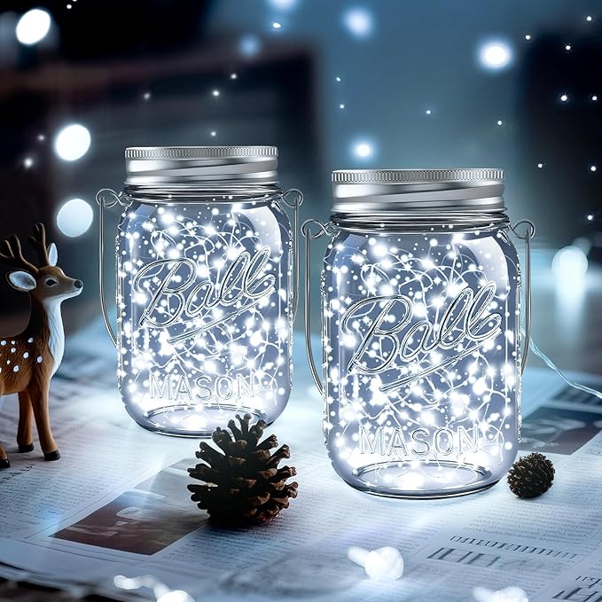String Lights, 12 Pack Solar Mason Jar Lid Lights in Cool White