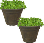 Sunnydaze 20-Inch Franklin Large Plant Pot - Polyresin Round Outdoor Planter with Drillable Drainage Hole - 2 Pack - Sable