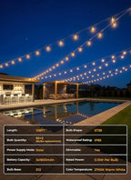 Brightown 108FT 50 LED Solar String Lights Outdoor Waterproof, Patio Lights with Remote, Dimmable & Timable, 3 Light Modes, Solar Lights Outdoor for Yard Camping Party Outside