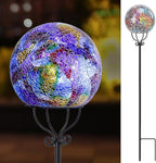 VCUTEKA Solar Outdoor Lights Garden Decor Mosaic Solar Garden Lights Waterproof Glass Ball LED Pathway Stake Light for Landscape Lawn Patio Yard Decoration 6 inch, Purple