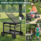 FLINTER Rolling Garden Work Seat with Wheels, Heavy Duty Garden Cart with Seat - Metal Rolling Garden Stool, Upgraded Gardening Cart for Seniors, Outdoor Wagon for Lawn, Patio Gardening, Black