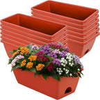 Window Box Planter, 12 Pack Plastic Vegetable Flower Planters Boxes 17 Inches Rectangular Flower Pots with Saucers for Indoor Outdoor Garden, Patio, Home Decor (Brick RED) (Brick RED)