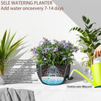 2 Pack 12 Inch Self Watering Hanging Planters for Indoor Plants, Large Black Plastic Hanging Pots with Chains for Outdoor Patio Garden Home Decor Black