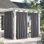 NICETOWN 2 Panels Outdoor Curtains for Patio Waterproof & Windproof, Grommet & Back Tab on Top & Bottom Weighted Drapes Keep Sun/Rain Out with Bouns Rope for Deck, Grey, W66 x L90