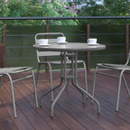Flash Furniture Bellamy 31.5'' Round Indoor/Outdoor Tempered Glass Metal Frame Side Table, Silver