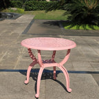 Cast Aluminum Outdoor Side Table,Small Patio Table,Outdoor Coffee Tables for Patio,Garden,Balcony, for All Weather(Pink, Round)