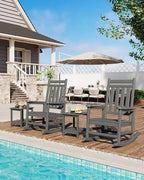 GarveeLife Poly Lumber Rocking Chair Outdoor Set of 2- HDPE High Back Porch Rocker Chairs for Adults - All Weather Resistant Furniture for Patio - Gray