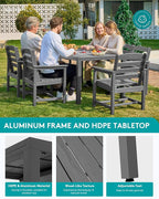 SERWALL 9-Piece Outdoor Dining Set, 60" - 83" Expandable Outdoor Dining Table and 8 HDPE Chairs, All Weather HDPE Outdoor Furniture Set for Backyard, Garden, Grey