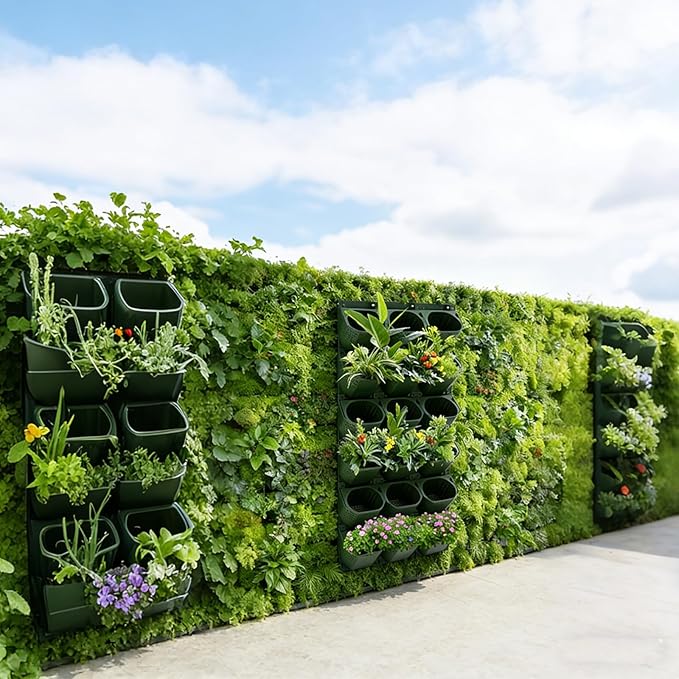 Self Watering Wall Planter | 36 Pots Vertical Garden Planter for Indoor Plants | Wall-Mounted Stackable wall planter | Hanging Plant Flower Pot Holder | 10.56 Fl Oz Each Individual Pot | Army Green