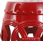 JONATHAN Y TBL1022C Lucky Coins 16" Chinese Ceramic Drum Indoor/Outdoor Garden Stool Bohemian, Coastal, Cottage, French Country, Traditional, for Living Room, Garden Room, Patio, Matte Red