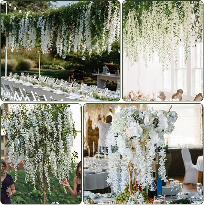 Artificial Flowers Wisteria Vine, 75 Pack, White Silk