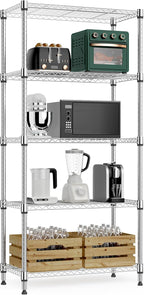 1250 lbs 5 Tier Shelf Metal Storage Shelves Wire Rack Closet Organizers for Garage Kitchen Bathroom Laundry Black 11.8" D x 23.6" W x 59.5" H