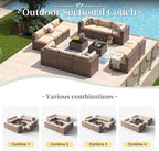 Aoxun 14 Piece Patio Furniture Set Wicker Rattan Patio Conversation Set Outdoor Sectional Sofa Set with Coffee Table and Thickened Cushions, Beige(Waterproof Cover Included)