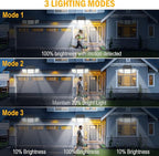 2500LM Solar Lights Outdoor with Motion Sensor,3 Head 270° Wide Angle Street Area Lights,IP65 Waterproof Security Lighting with 3 Modes(Remote,1 Pcs)