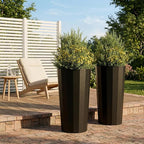 23.6" H Tall Planters for Outdoor Plants, 2 Pack Large Outdoor Planters for Porch Decor with Automatic Drainage Hole, Plastic Stripe Design Flower Pots Fits Indoor Plants Patio Garden, Black