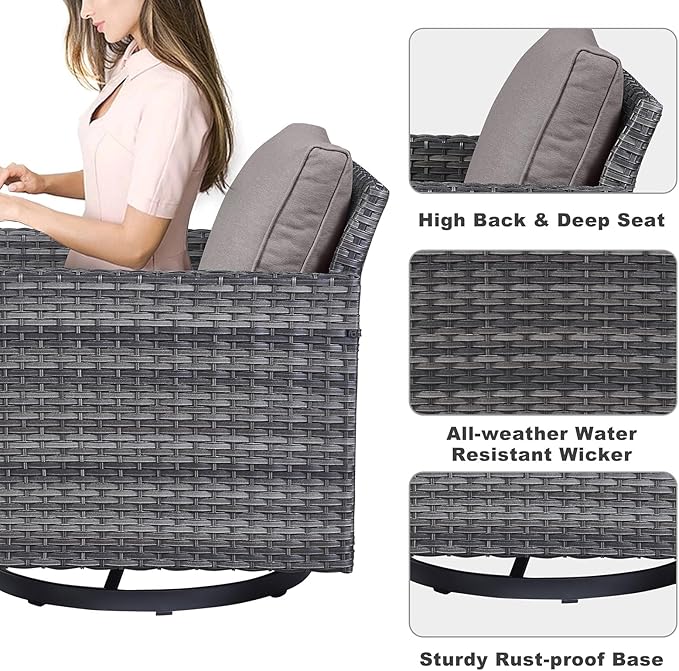 Belord Outdoor Sectional Sofa with 41" Propane Fire Pit Table - 9 Piece Patio Conversation Set with Storage Box and Swivel Rocker Chairs All-Weather PE Wicker Furniture Set Gray