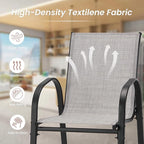 HOMREST Outdoor Bar Height Stools Set of 6,High Back Patio Chairs with Armrests,Textilene Chairs with Breathable Fabric & Metal Frame for All Weather,Light Grey