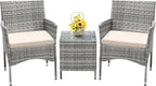 Devoko 3 Pieces Patio Furniture Sets Clearance PE Rattan Wicker Chairs with Table Outdoor Garden Porch Furniture Sets (Light Grey)