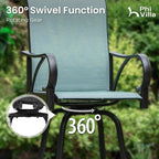 PHI VILLA Outdoor Patio Swivel Bar Set of 3, Jacquard Lake Blue Textilene Furniture Bistro Set with 2 Outdoor Bar Stools and Square Patio Bar Table for Garden Lawn Yard