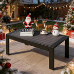 All-Weather Aluminum Outdoor Coffee Table, Modern Coffee Table for Outside, Rectangle Patio Coffee Table for Balcony Garden, Black