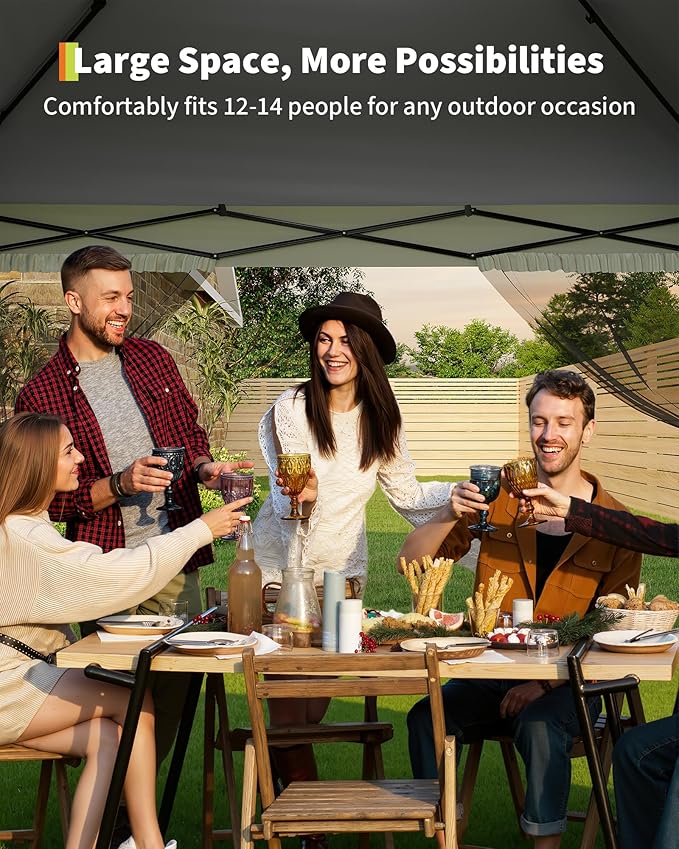 Canopy Tent 13x13 ft, Pop Up Gazebo One-Push Setup with 4 SandBags for Backyard Parties and BBQs, Mosquito Netting & Height Adjustable - Grey
