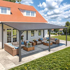 AECOJOY 20' x 12' Outdoor Gazebo Hardtop Pergola for Patio, Large 12x20 Galvanized Steel Heavy Duty Lean to Gazebo Wall-Mounted Pergolas and Gazebos Clearance, Metal Patio Roof Awnings for Backyard