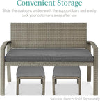 Best Choice Products Set of 2 Wicker Ottomans, Multipurpose Outdoor Furniture for Patio, Backyard, Additional Seating, Footrest, Side Table w/Removable Cushions, Steel Frame - Cement Gray/Taupe