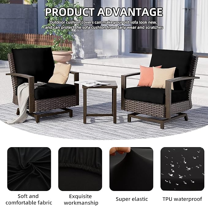 Cushion Covers, 12-Pack Black Stretch Fit Outdoor Patio Covers